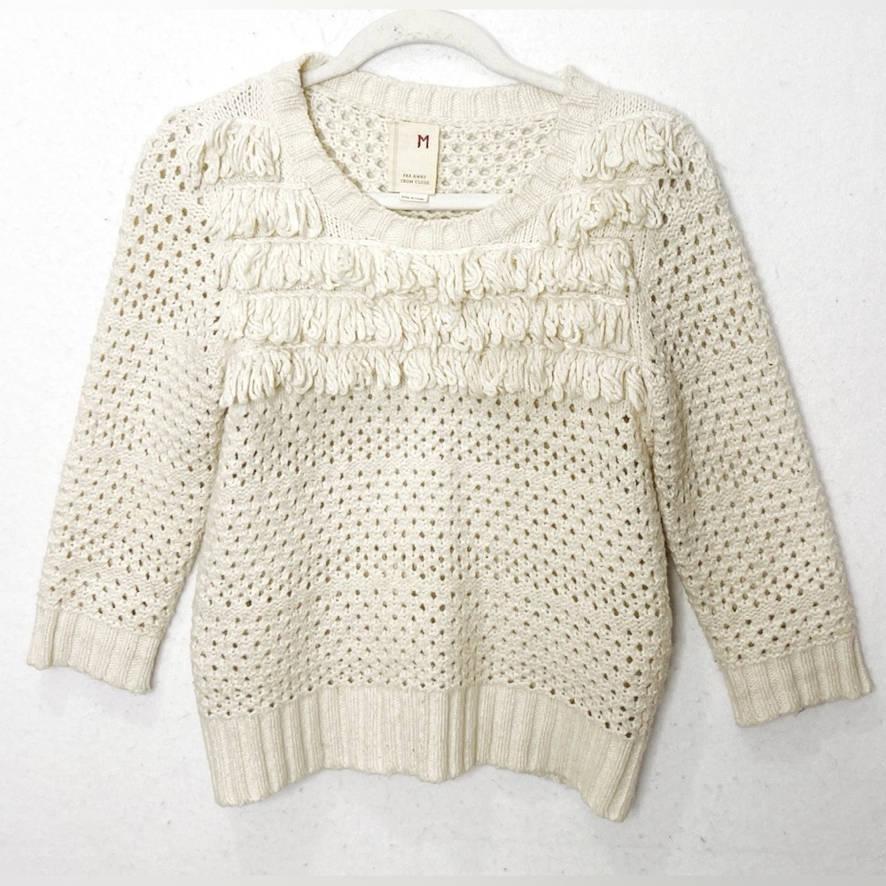 Anthropologie Far Away From Close Crochet Angora Blend Knit Sweater Cream Boho